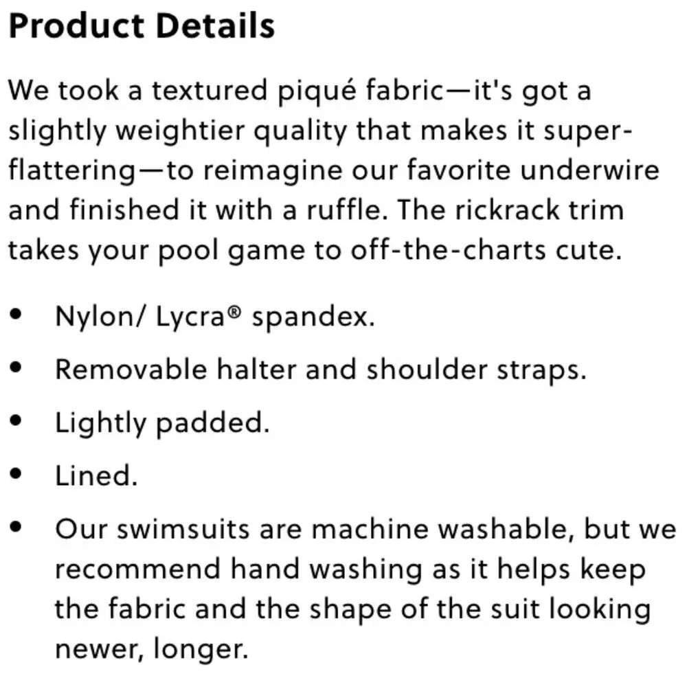 J. Crew Ruffle Underwire One-Piece Swimsuit in Pique Nylon with Rick Rack Trim